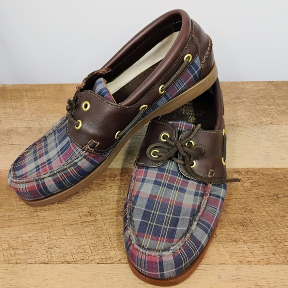 Brooks Brothers Other - Brooks Brothers Mens Size 8 D Boat Shoes Blue Red Plaid Brown Leather‎ Loafers